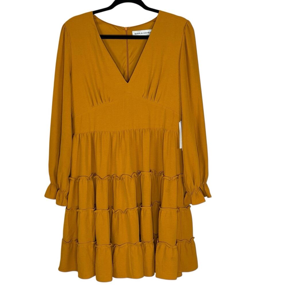 NWT Emma & Michele Babydoll Dress Tiered Coquette Cottage Mustard Yellow Size 6